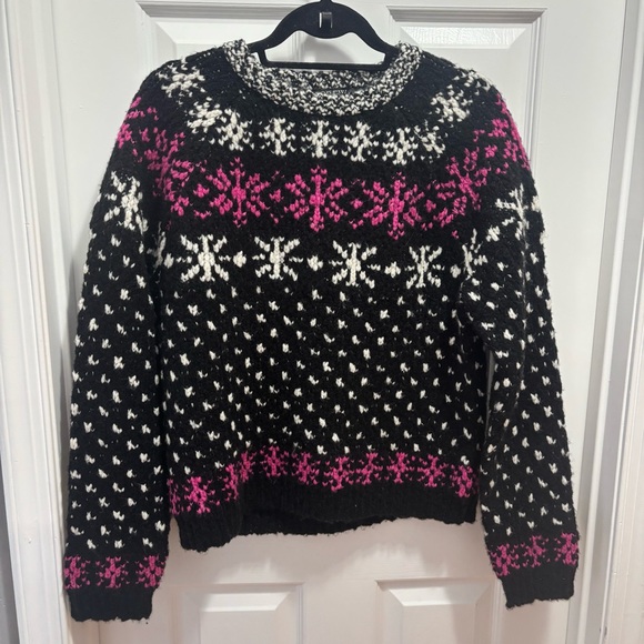 J Crew Jacquard Faie isle sweater Black,Small, Preppy. Cabincore, Wool, Holiday - Picture 13 of 16